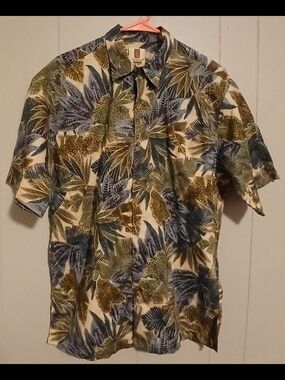 Tori Richard Mens Medium Palm Leaves Button Up Top